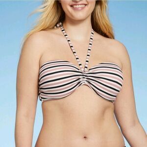 Shade & Shore halter bandeau bra size black white stripe bikini swim top 38D